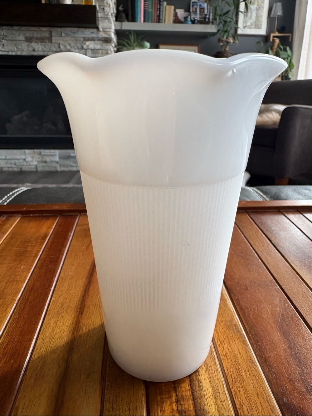 Vintage Hazel Atlas Finely Ribbed Milk Glass Vase with Fluted Rim
